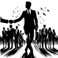 Black and white Illustration of a Handshake bewtween two Business Men in Suits vector