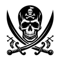 negro y blanco ilustración de pirata símbolo con espadas y sombrero vector