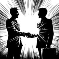 Black and white Illustration of a Handshake bewtween two Business Men in Suits vector