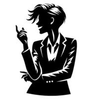 Black and White Illustration of a Woman in Business Suit is dancing and shaking in a Successful Pose vector