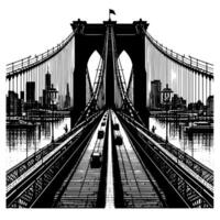 Black and White Illustration of Brooklyn Bridge in New York City Manhattan vector