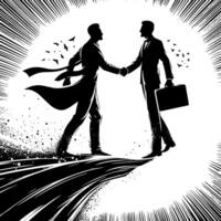 Black and white Illustration of a Handshake bewtween two Business Men in Suits vector