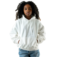 front model wearing white hoodie on isolated transparent background png