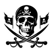 negro y blanco ilustración de pirata símbolo con espadas y sombrero vector