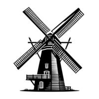 Black and White Illustration of a traditional old Windmill in Holland vector