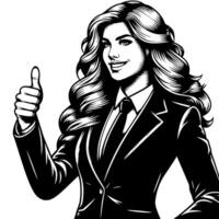 Black and White Illustration of a Woman in Business Suit is showing the Thumbs up Sign vector