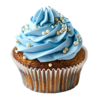 Blue icing fantasy cupcake on isolated transparent background png