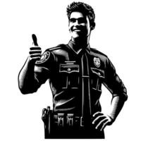 Black and White Illustration of a Police officer who is showing the Thumbs up Sign vector