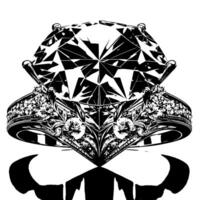Black and white silhouette of a perfectly cut sparkling solitaire diamond gemstone vector