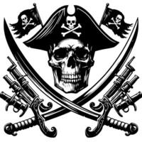 negro y blanco ilustración de pirata símbolo con espadas y sombrero vector