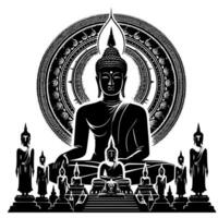 negro y blanco ilustración de un Buda estatua símbolo vector