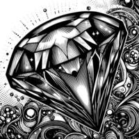 Black and white silhouette of a perfectly cut sparkling solitaire diamond gemstone vector