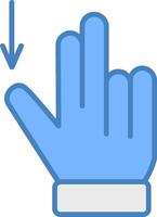 Two Fingers Drag Down Line Filled Blue Icon vector