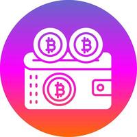 bitcoin billetera glifo degradado circulo icono diseño vector