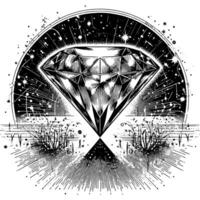 Black and white silhouette of a perfectly cut sparkling solitaire diamond gemstone vector