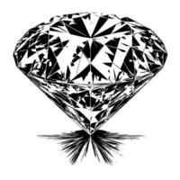 Black and white silhouette of a perfectly cut sparkling solitaire diamond gemstone vector