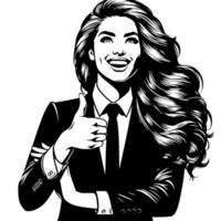 Black and White Illustration of a Woman in Business Suit is showing the Thumbs up Sign vector