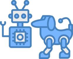 robot línea lleno azul icono vector