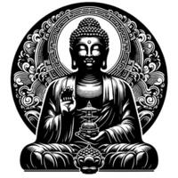 negro y blanco ilustración de un Buda estatua símbolo vector