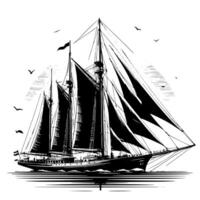 Black and White Illustration of a sailing boat vector