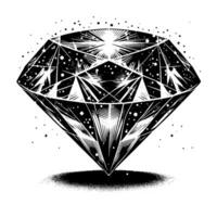 Black and white silhouette of a perfectly cut sparkling solitaire diamond gemstone vector