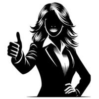 Black and White Illustration of a Woman in Business Suit is showing the Thumbs up Sign vector