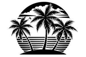 Vintage Summer Palm Beach Minimalist Illustration Silhouetted on white background vector