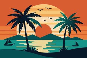 Clásico verano palma playa minimalista ilustración vector