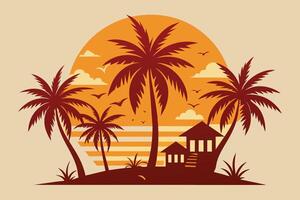Clásico verano palma playa minimalista ilustración vector