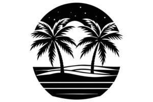 Vintage Summer Palm Beach Minimalist Illustration Silhouetted on white background vector