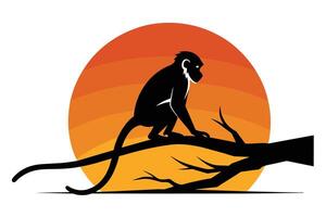 Monkey Silhouette on Sunset Branch Illustration for Wall Art Posters vector