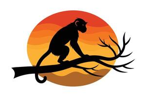 Monkey Silhouette on Sunset Branch Illustration for Wall Art Posters vector