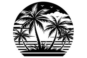 Vintage Summer Palm Beach Minimalist Illustration Silhouetted on white background vector