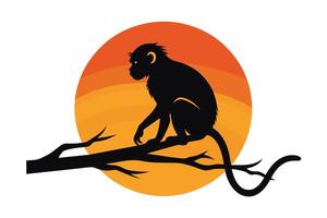 mono silueta en puesta de sol rama ilustración para pared Arte carteles vector