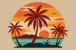 Vintage Summer Palm Beach Minimalist Illustration vector