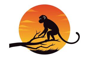 Monkey Silhouette on Sunset Branch Illustration for Wall Art Posters vector