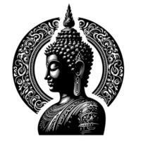 negro y blanco ilustración de un Buda estatua símbolo vector