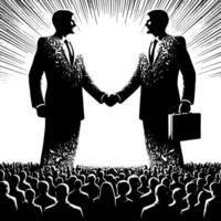 Black and white Illustration of a Handshake bewtween two Business Men in Suits vector