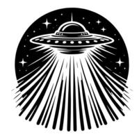 Black and White Illustration of an UFO Flying Saucer vector