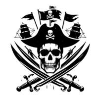 Black and White Illustration of pirate symbol with swords and hat vector