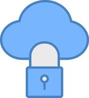 Cloud Lock Line Filled Blue Icon vector