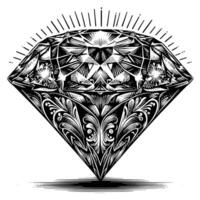 Black and white silhouette of a perfectly cut sparkling solitaire diamond gemstone vector