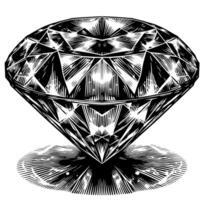 Black and white silhouette of a perfectly cut sparkling solitaire diamond gemstone vector