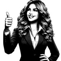 Black and White Illustration of a Woman in Business Suit is showing the Thumbs up Sign vector