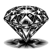 Black and white silhouette of a perfectly cut sparkling solitaire diamond gemstone vector