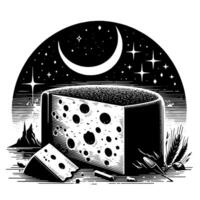 Black and White Illustration of a traditional Swiss Cheese vector