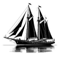 Black and White Illustration of a traditional old sailing ship vector