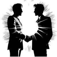 Black and white Illustration of a Handshake bewtween two Business Men in Suits vector