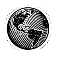 Black and White Illustration of the planet Earth vector