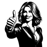 Black and White Illustration of a Woman in Business Suit is showing the Thumbs up Sign vector